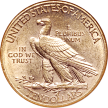 1910-D Indian gold eagle, NGC AU-58