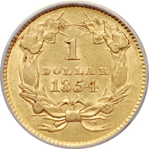 1854 gold dollar, ANACS AU-58 details, cleaned