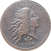 1793 (S-8 'vine and bars') Wreath cent, NCS VF details