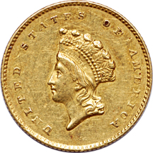 1855-O gold dollar, net EF-40