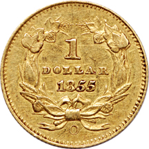 1855-O gold dollar, net EF-40