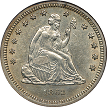 1862 NGC AU-55 and 1891-S AU-58 certified Seated Liberty quarters