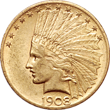 Five gold American coins
