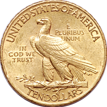 Five gold American coins
