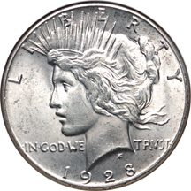 1928 Peace dollar, NGC MS-62