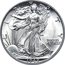 1942-D and 1945 Walking Liberty half-dollars, PCGS MS-66