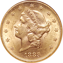 1883-S Coronet double-eagle, NGC MS-61