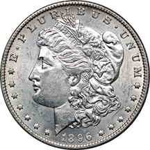 1896-O Morgan dollar AU-58+