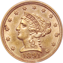 1891 Coronet quarter-eagle, PCGS MS-62