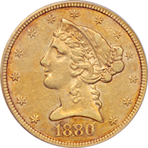 1880-CC Coronet half-eagle, PCGS VF-30