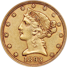 1893-CC Coronet half-eagle, PCGS VF-35