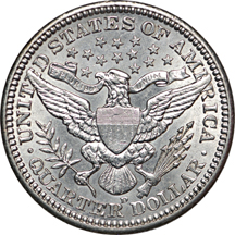 1907, 1908-D and 1914-D Barber quarters, each AU-58