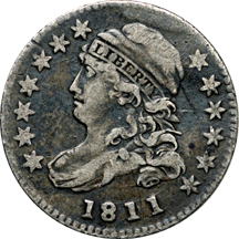 1811/09 (LM-1) Capped Bust dime, very late die-state F-12