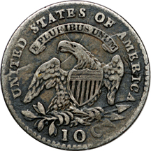 1811/09 (LM-1) Capped Bust dime, very late die-state F-12