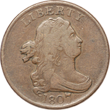 1807 (C-1) Draped Bust half-cent Fine.