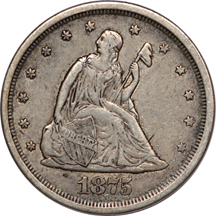 1875-S Twenty Cent, retained reverse cud VF-30