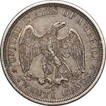 1875-S Twenty Cent, retained reverse cud VF-30