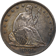 1861-O Seated Liberty half-dollar AU-50