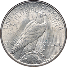 1935-S 'three rays' Peace dollar, NGC MS-62