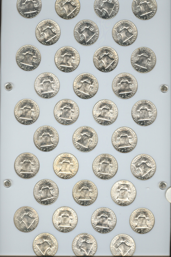 Complete set of Franklin half-dollars in a Capital Plastics holder