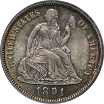 1891 Seated Liberty dime, PCGS MS-65