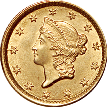 1854 gold dollar Type 1. MS-63