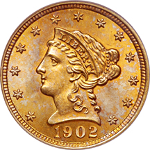 1902 Coronet quarter-eagle, PCGS MS-66