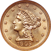 1905 Coronet quarter-eagle, NGC MS-66