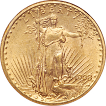 1908 "no motto" Saint-Gaudens double-eagle, NGC MS-63