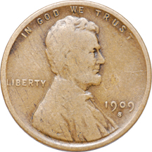 1909-S VDB Lincoln cent, F-12