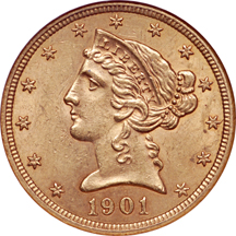 1901-S and 1906-S Coronet half-eagles, certified by NGC