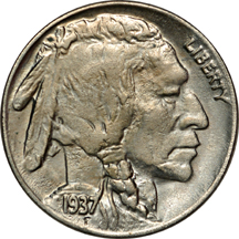 1937-D "three legged" Buffalo nickel, AU-50 details