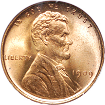 1909 VDB Lincoln cent, NGC MS-66 RD