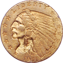 1911 Indian quarter-eagle, PCGS MS-62