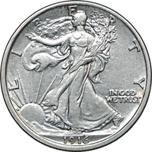 1916 Walking Liberty half-dollar with PVC