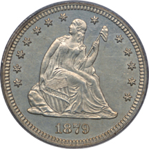 1879 Seated Liberty quarter, PCGS MS-64