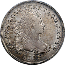 1795 (B-14 "off center bust") Flowing Hair dollar, ANACS XF-45