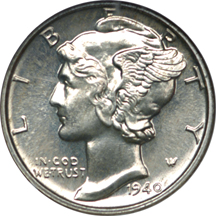 1940 Mercury dime, NGC PF-67