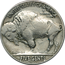 1937-D "three legged" Buffalo nickel, XF-40 details