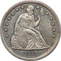 1843 and 1860-O Seated Liberty silver dollars