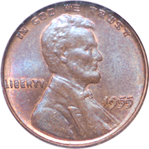 1955 "doubled die" Lincoln cent, NGC MS-64 BN