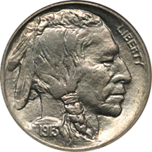 1913-D "type two" Buffalo nickel, NGC MS-65