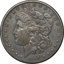 1889-CC Morgan silver dollar, XF-45, artificially toned