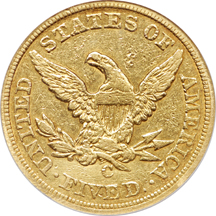 1851-C Coronet half-eagle, ANACS XF-45, cleaned