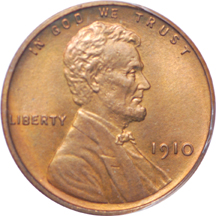 1910 Lincoln cent, PCGS PR-65 RB