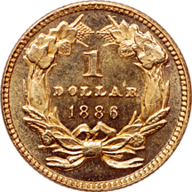 1886  gold dollar, MS-64 "cameo prooflike"