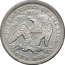 1871 Seated Liberty dollar, AU-50, dipped