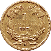 1870-S gold dollar, XF-40, lightly cleaned