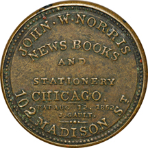 John W. Norris encased "3 Cents" postage stamp (HB.185, EP.52a, S.137)