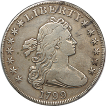 1799 (B-5 R.4) Draped Bust dollar, VF-20, plugged